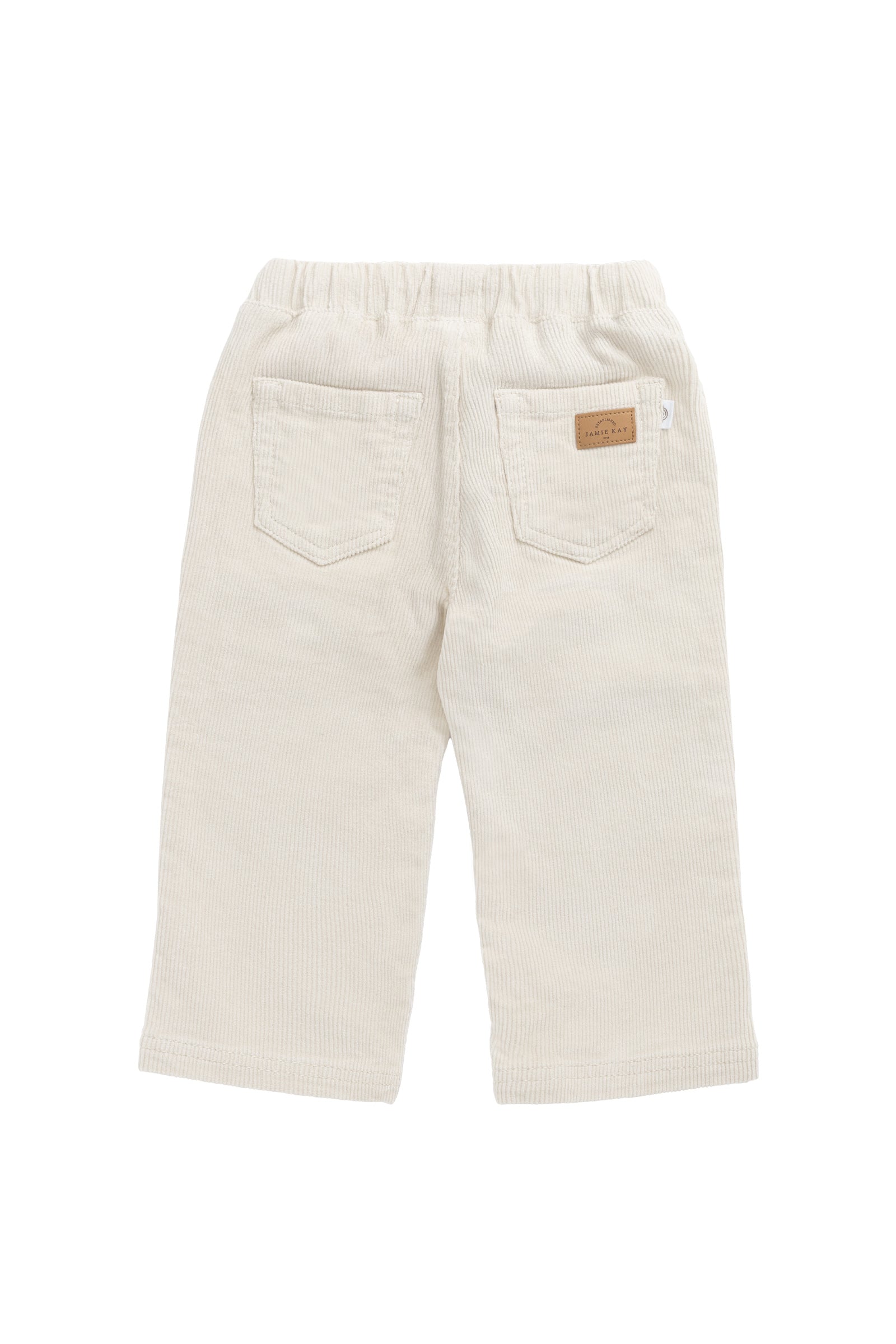 Pantalon décontracté en coton uni coloris avoine avec taille élastiquée et accessoires sans nickel pour enfants de 6 mois à 8 ans