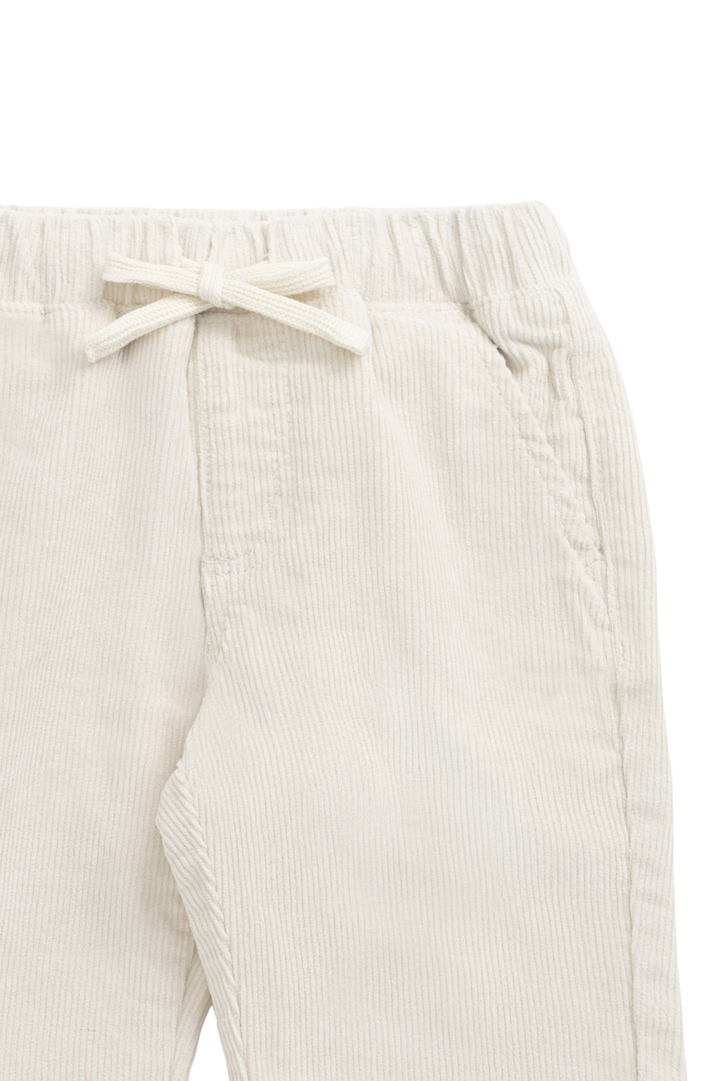 Pantalon décontracté en coton uni coloris avoine avec taille élastiquée et accessoires sans nickel pour enfants de 6 mois à 8 ans