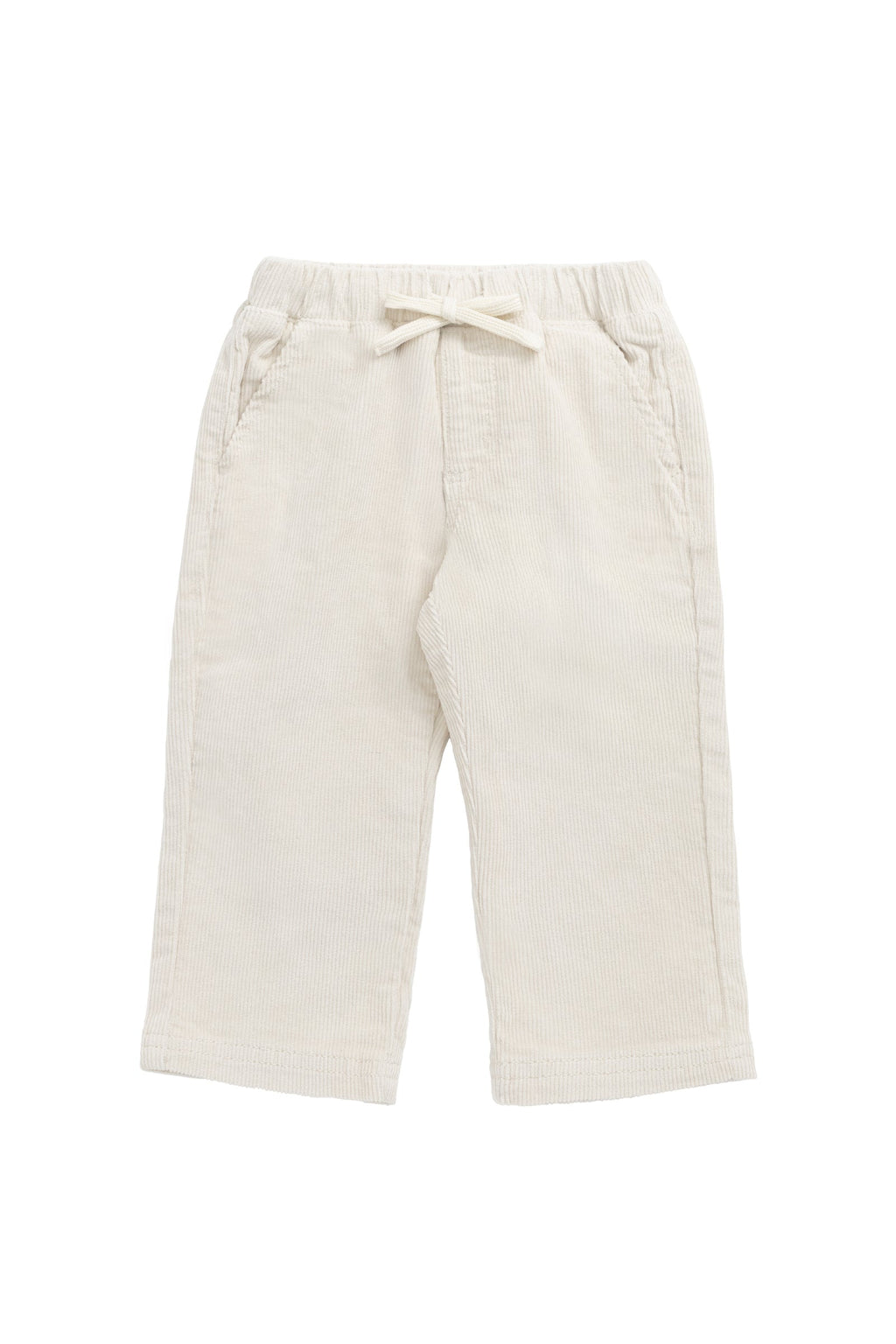 Pantalon décontracté en coton uni coloris avoine avec taille élastiquée et accessoires sans nickel pour enfants de 6 mois à 8 ans