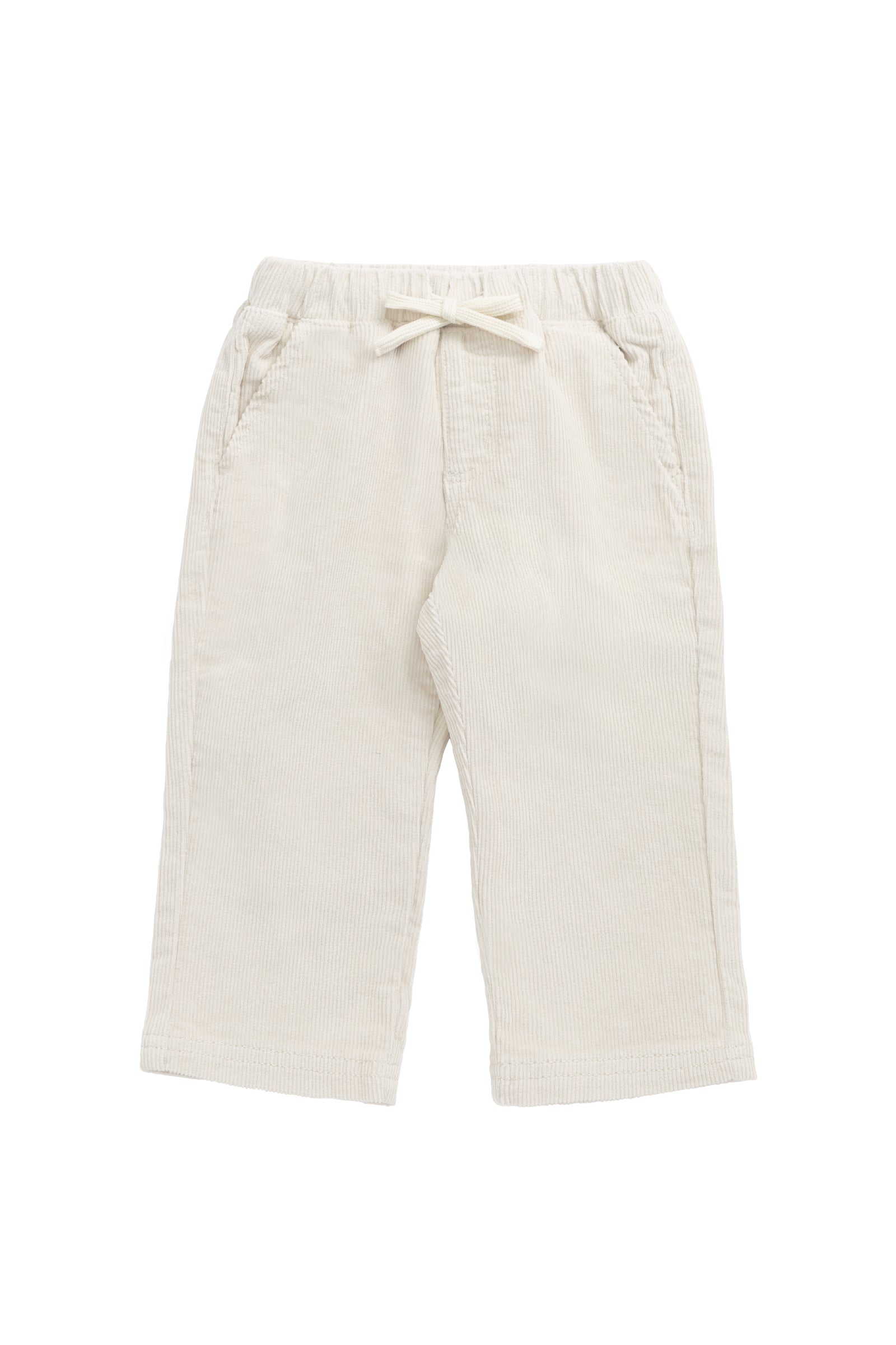 Pantalon décontracté en coton uni coloris avoine avec taille élastiquée et accessoires sans nickel pour enfants de 6 mois à 8 ans