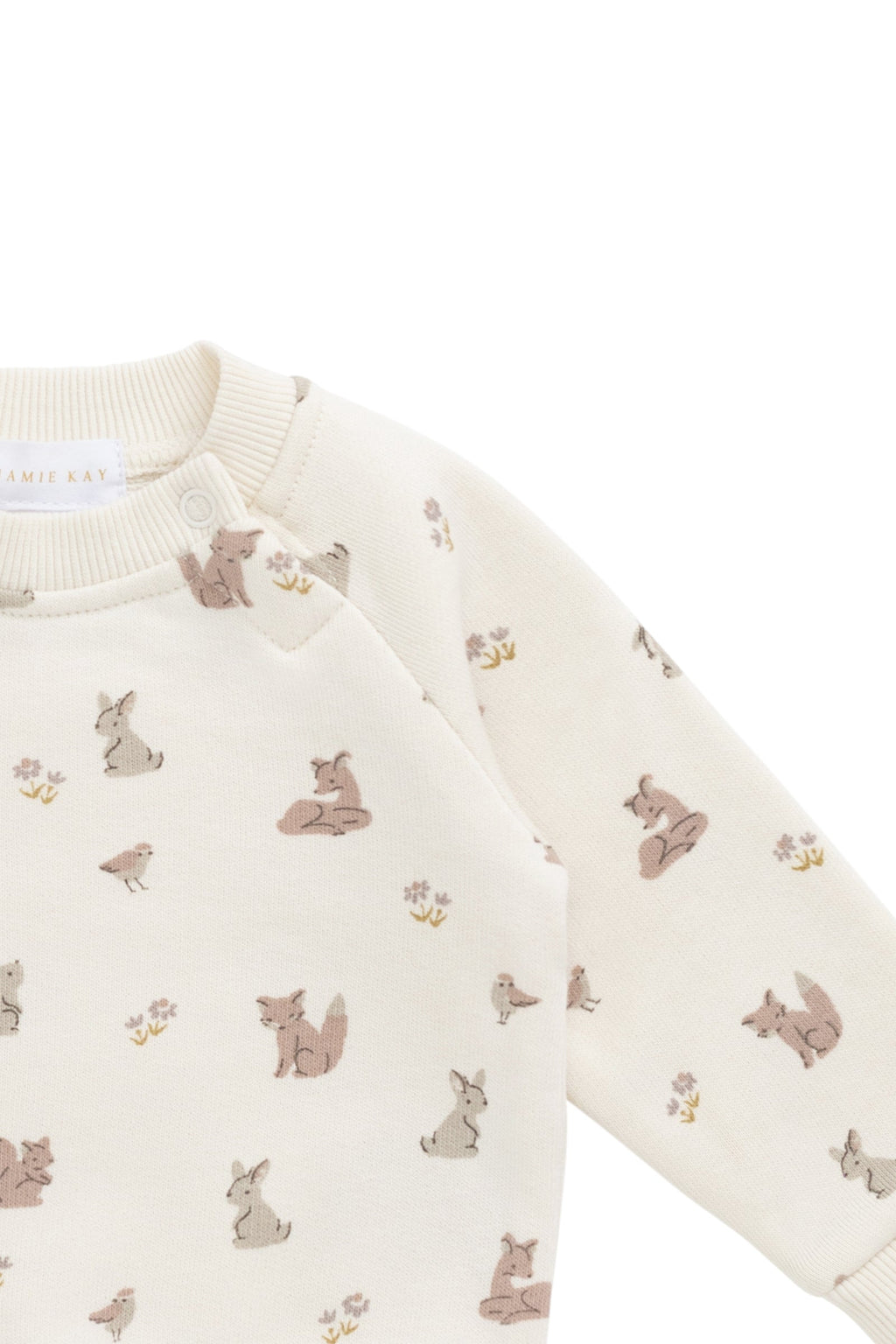 Sweat-shirt décontracté unisexe en coton bio imprimé Forêt et Amis, avec boutons sur l'épaule pour enfants de 0 à 8 ans