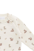 Sweat-shirt décontracté unisexe en coton bio imprimé Forêt et Amis, avec boutons sur l'épaule pour enfants de 0 à 8 ans