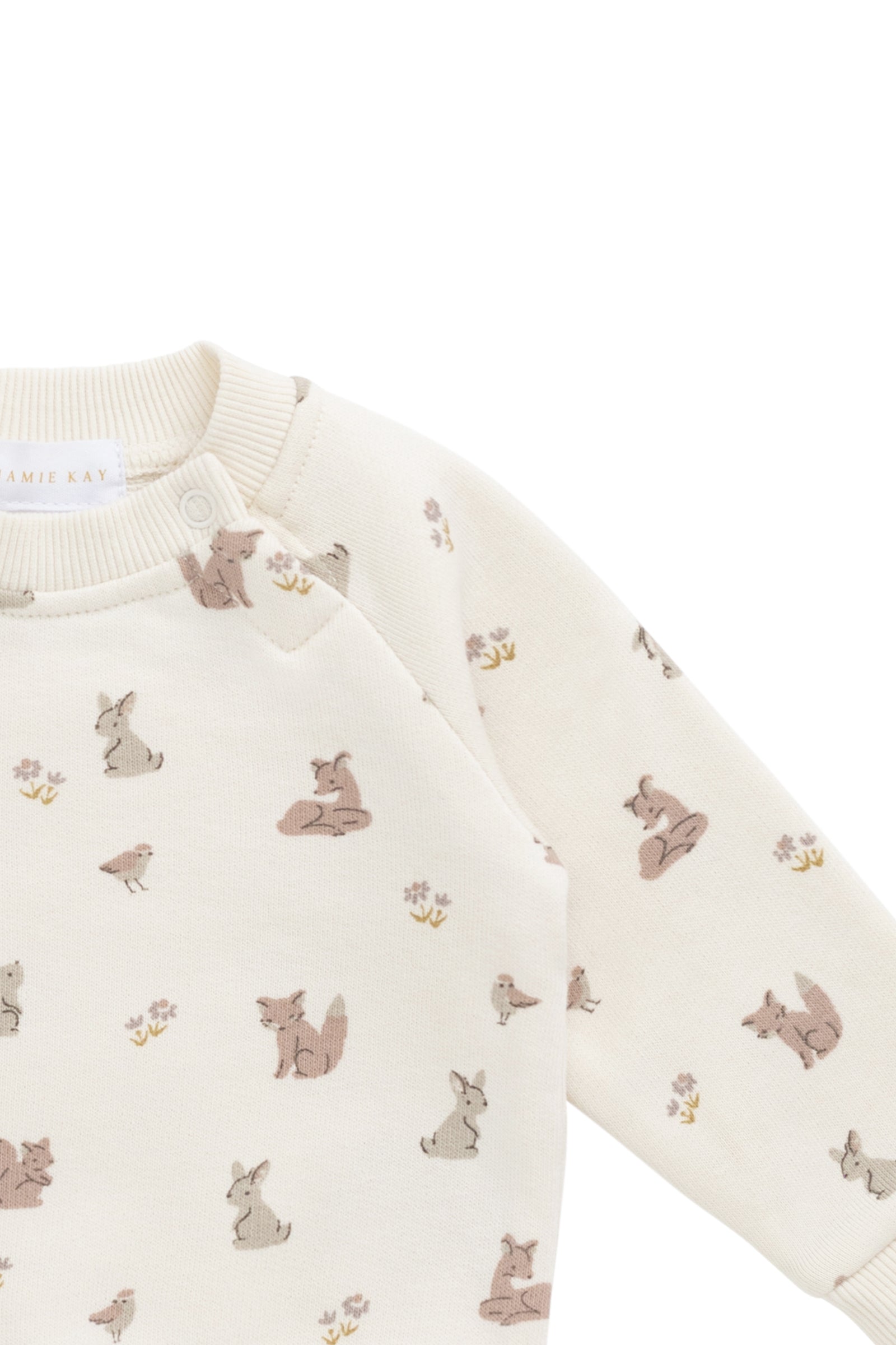 Sweat-shirt décontracté unisexe en coton bio imprimé Forêt et Amis, avec boutons sur l'épaule pour enfants de 0 à 8 ans