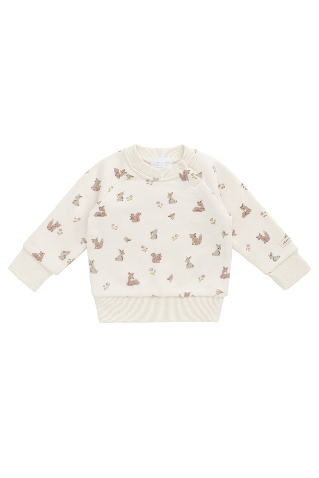 Sweat-shirt décontracté unisexe en coton bio imprimé Forêt et Amis, avec boutons sur l'épaule pour enfants de 0 à 8 ans