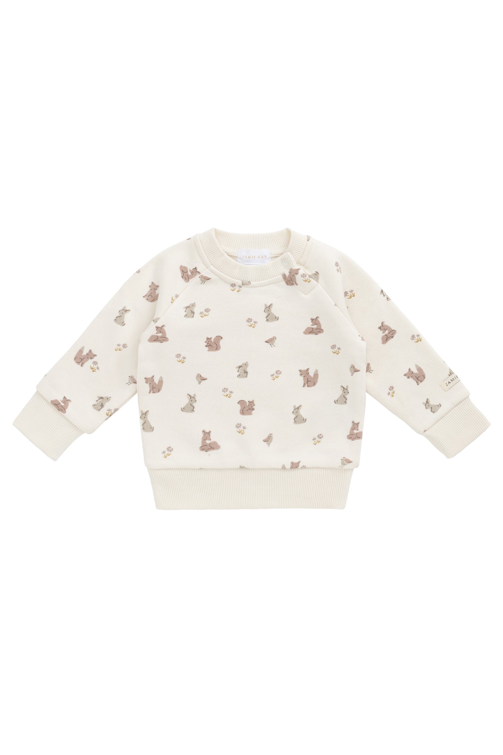 Sweat-shirt décontracté unisexe en coton bio imprimé Forêt et Amis, avec boutons sur l'épaule pour enfants de 0 à 8 ans
