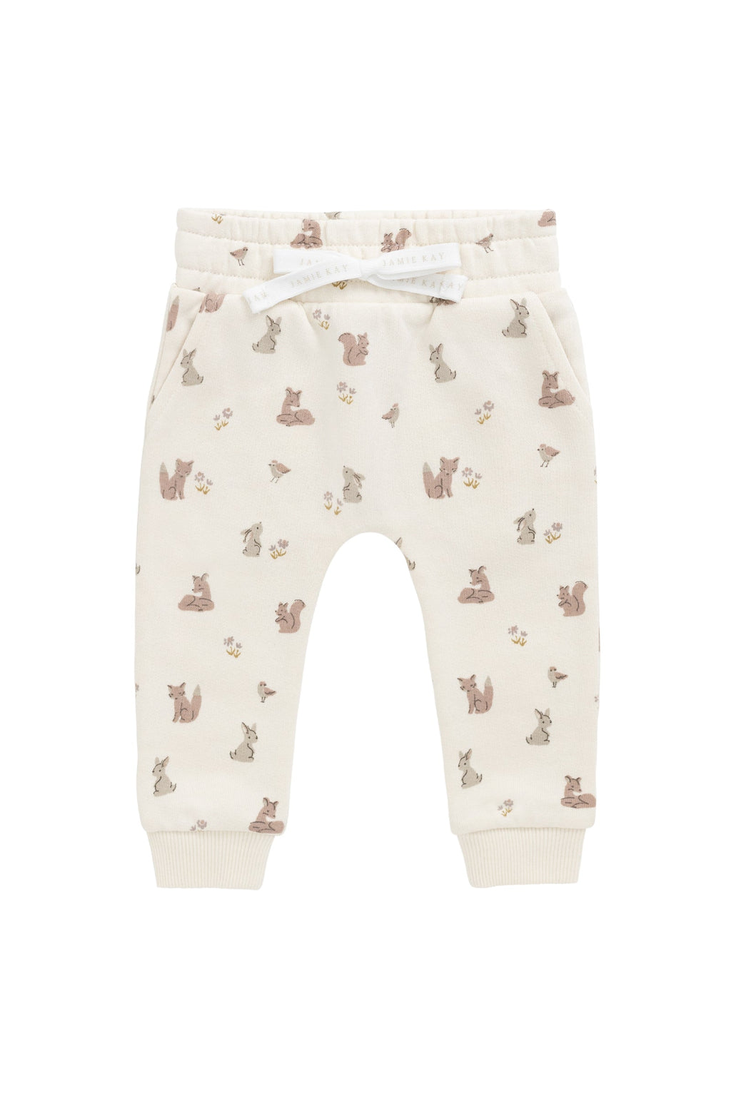 Pantalon de jogging en coton biologique pour enfants 0-8 ans, imprimé « Amis de la forêt », ludique et neutre, avec taille élastique