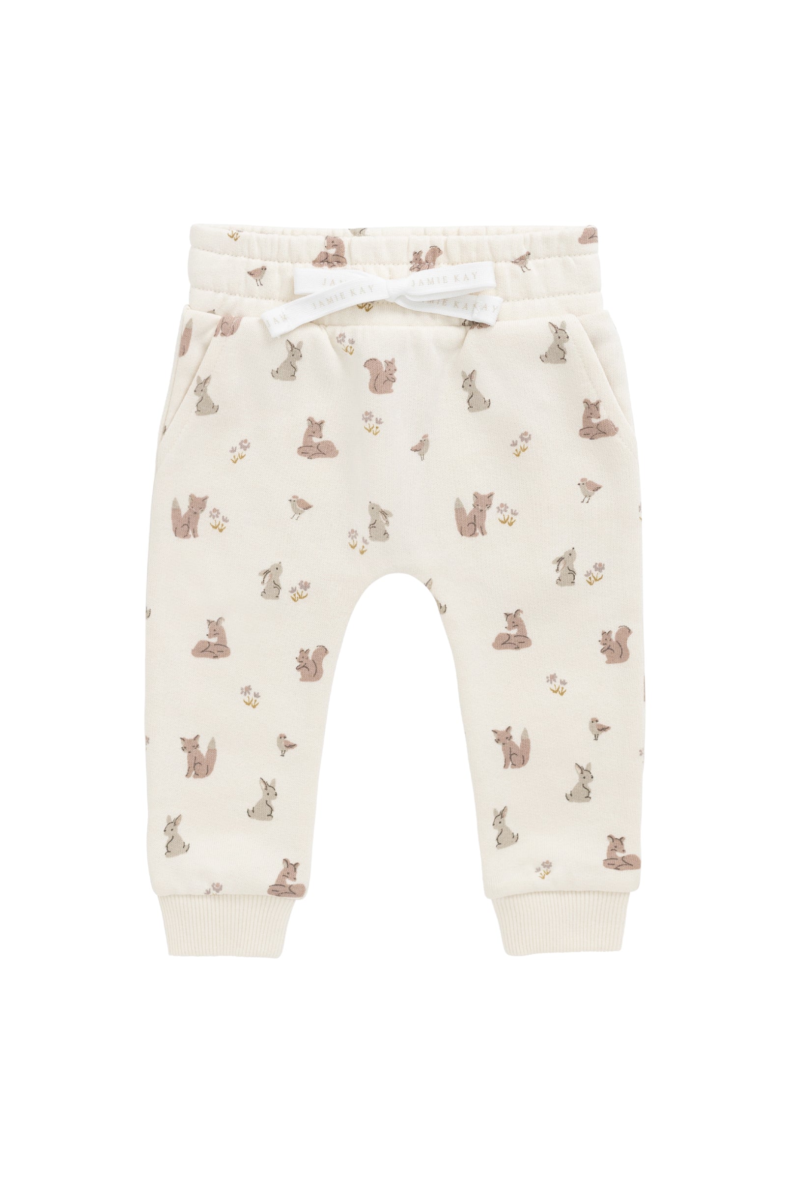 Pantalon de jogging en coton biologique pour enfants 0-8 ans, imprimé « Amis de la forêt », ludique et neutre, avec taille élastique
