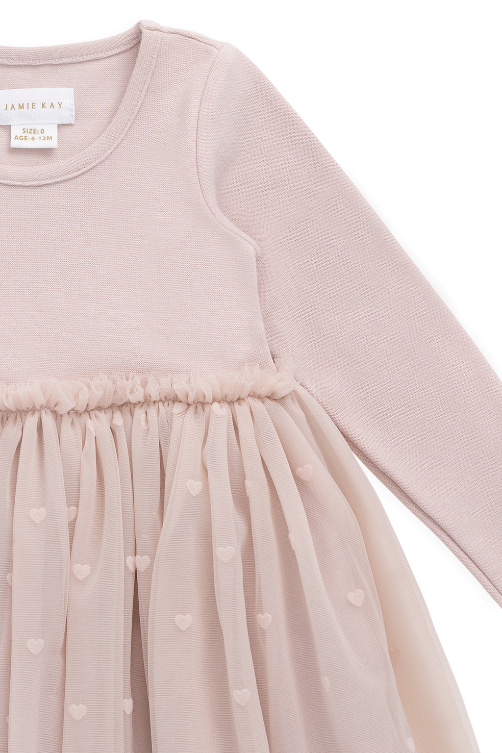 Robe en coton romantique rose à petits cœurs, manches longues et jupe en tulle pour occasions spéciales, filles 6M-8A
