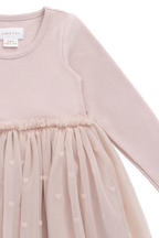 Robe en coton romantique rose à petits cœurs, manches longues et jupe en tulle pour occasions spéciales, filles 6M-8A