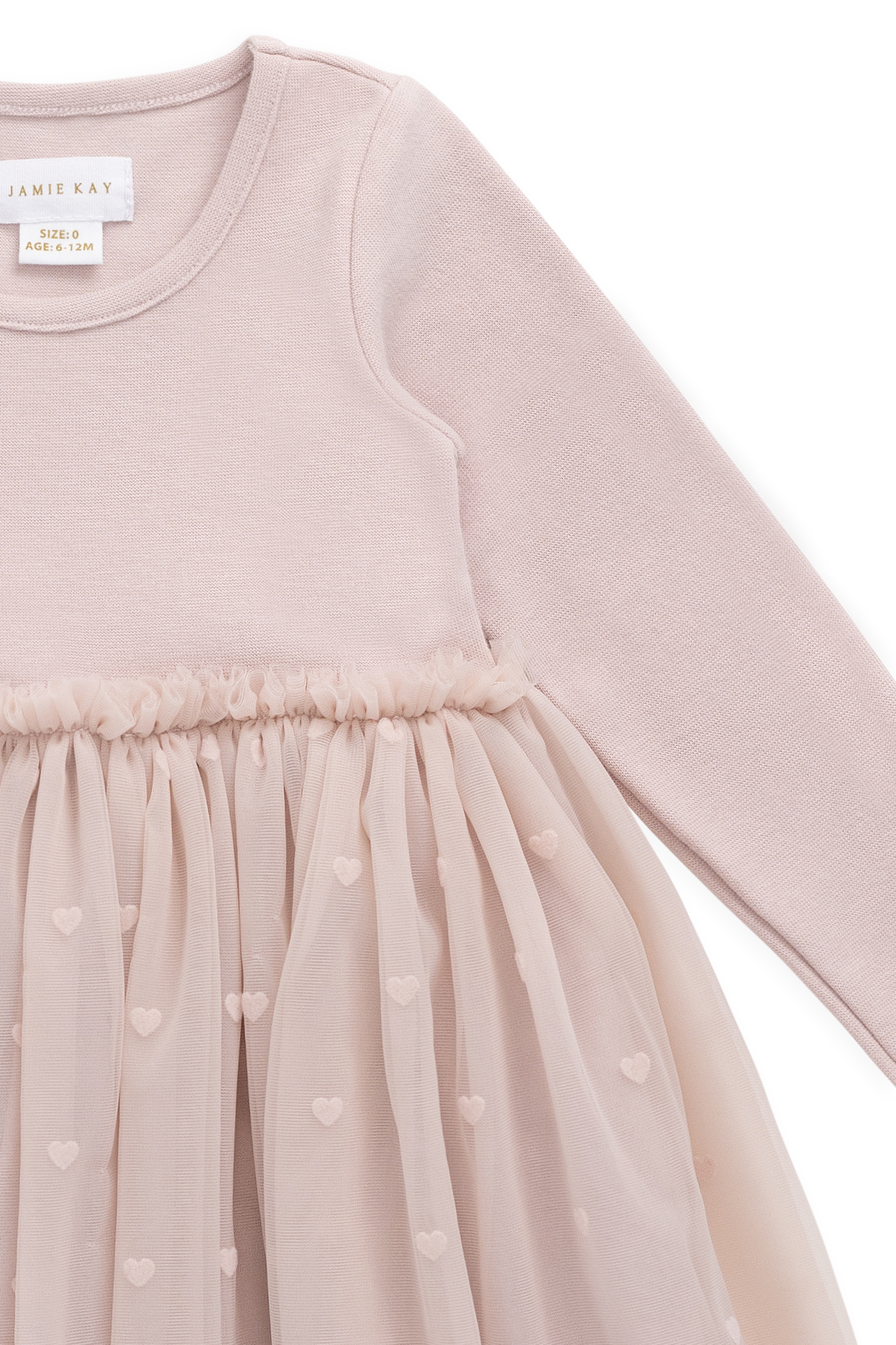 Robe en coton romantique rose à petits cœurs, manches longues et jupe en tulle pour occasions spéciales, filles 6M-8A