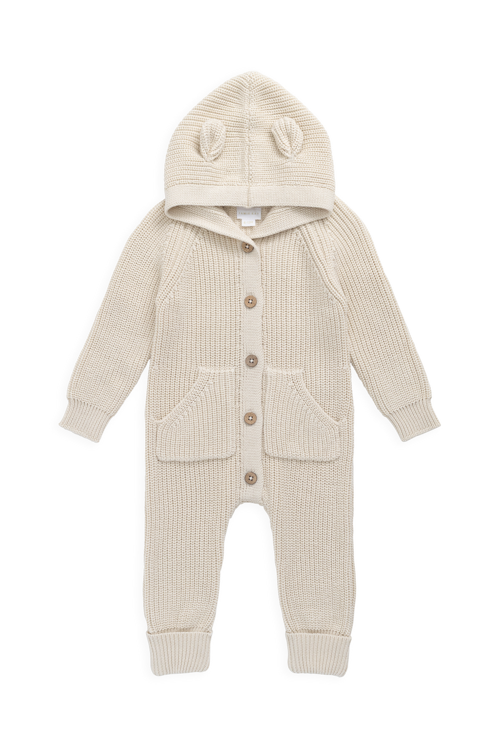 Barboteuse fantaisie unie en coton tricoté, avec capuche à oreilles et boutonnage sur le devant, pour bébés de 0 à 3 ans