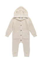Barboteuse fantaisie unie en coton tricoté, avec capuche à oreilles et boutonnage sur le devant, pour bébés de 0 à 3 ans