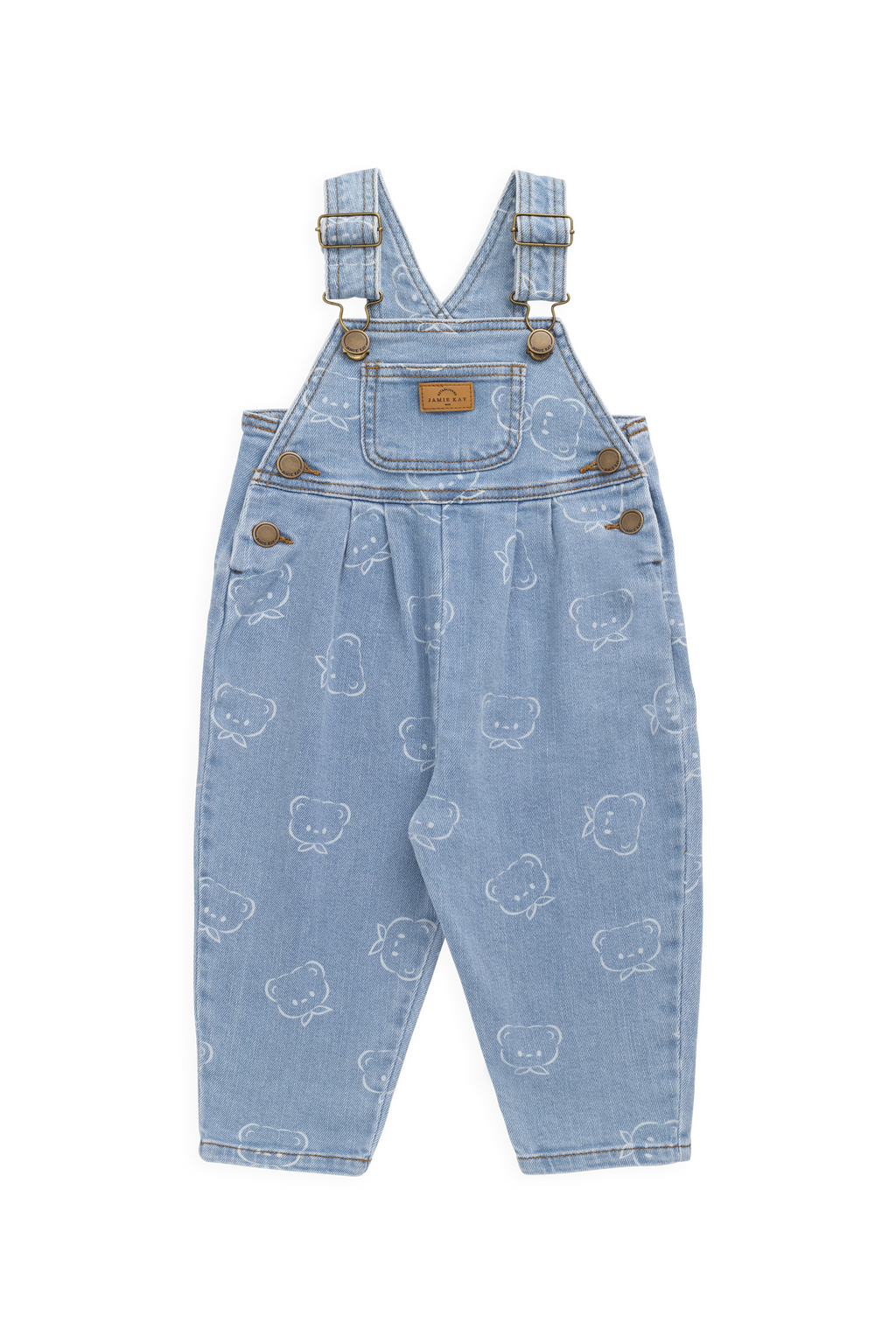 Salopette décontractée en jean imprimé coton bleu clair avec bretelles réglables et poche bavette pour enfants 6M-6Y