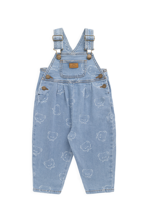 Salopette décontractée en jean imprimé coton bleu clair avec bretelles réglables et poche bavette pour enfants 6M-6Y