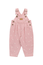 Salopette en coton rose doux à imprimé petits cœurs avec bretelles réglables et poche bavette pour filles de 6 mois à 6 ans