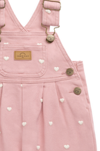 Salopette en coton rose doux à imprimé petits cœurs avec bretelles réglables et poche bavette pour filles de 6 mois à 6 ans