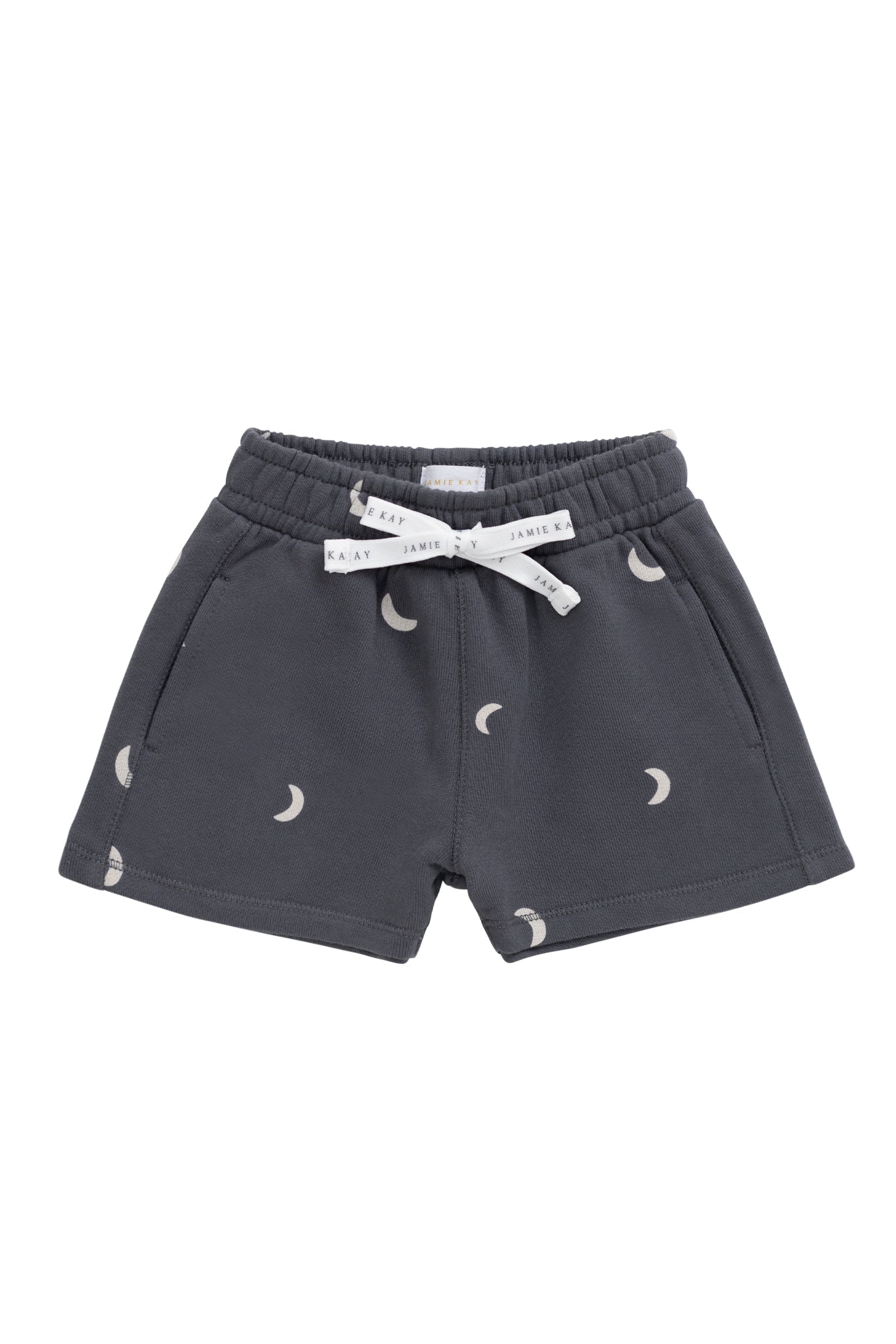 Short en coton biologique avec imprimé croissant de lune islandais, taille élastique et extensibilité douce pour enfants de 6 mois à 8 ans