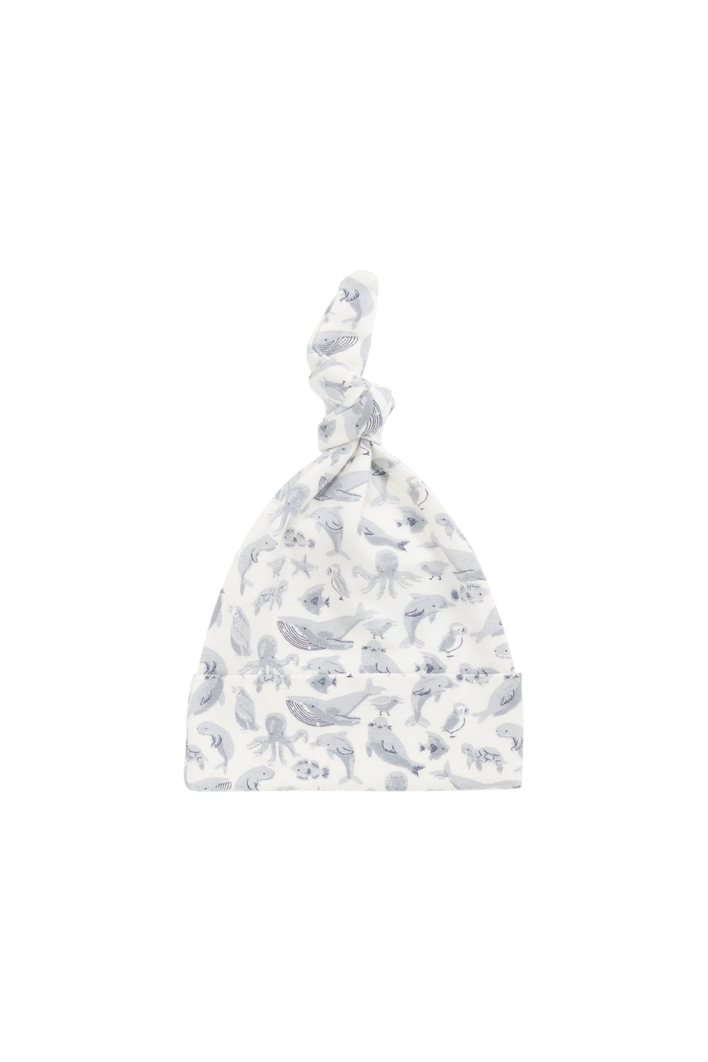 Bonnet bébé en coton bio à imprimé animaux marins, élastique et doux, pour les 0-12 mois