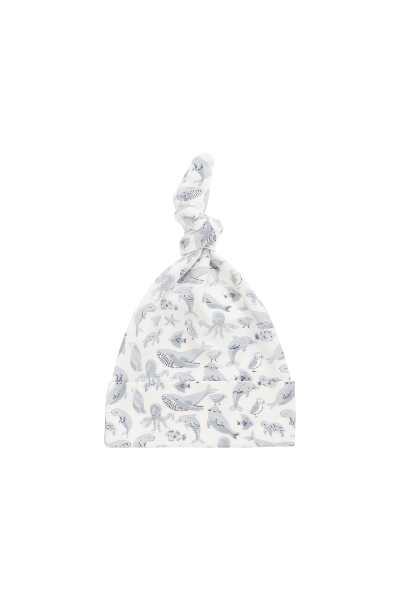 Bonnet bébé en coton bio à imprimé animaux marins, élastique et doux, pour les 0-12 mois