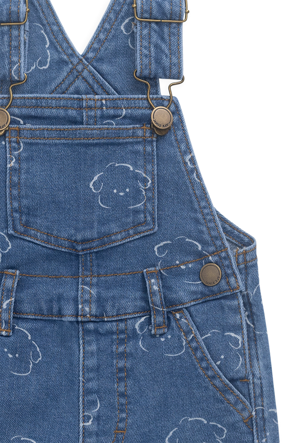 Salopette courte en jean décontractée en coton à imprimé nuage avec bretelles réglables et boutons-pression pour enfants de 6 mois à 8 ans