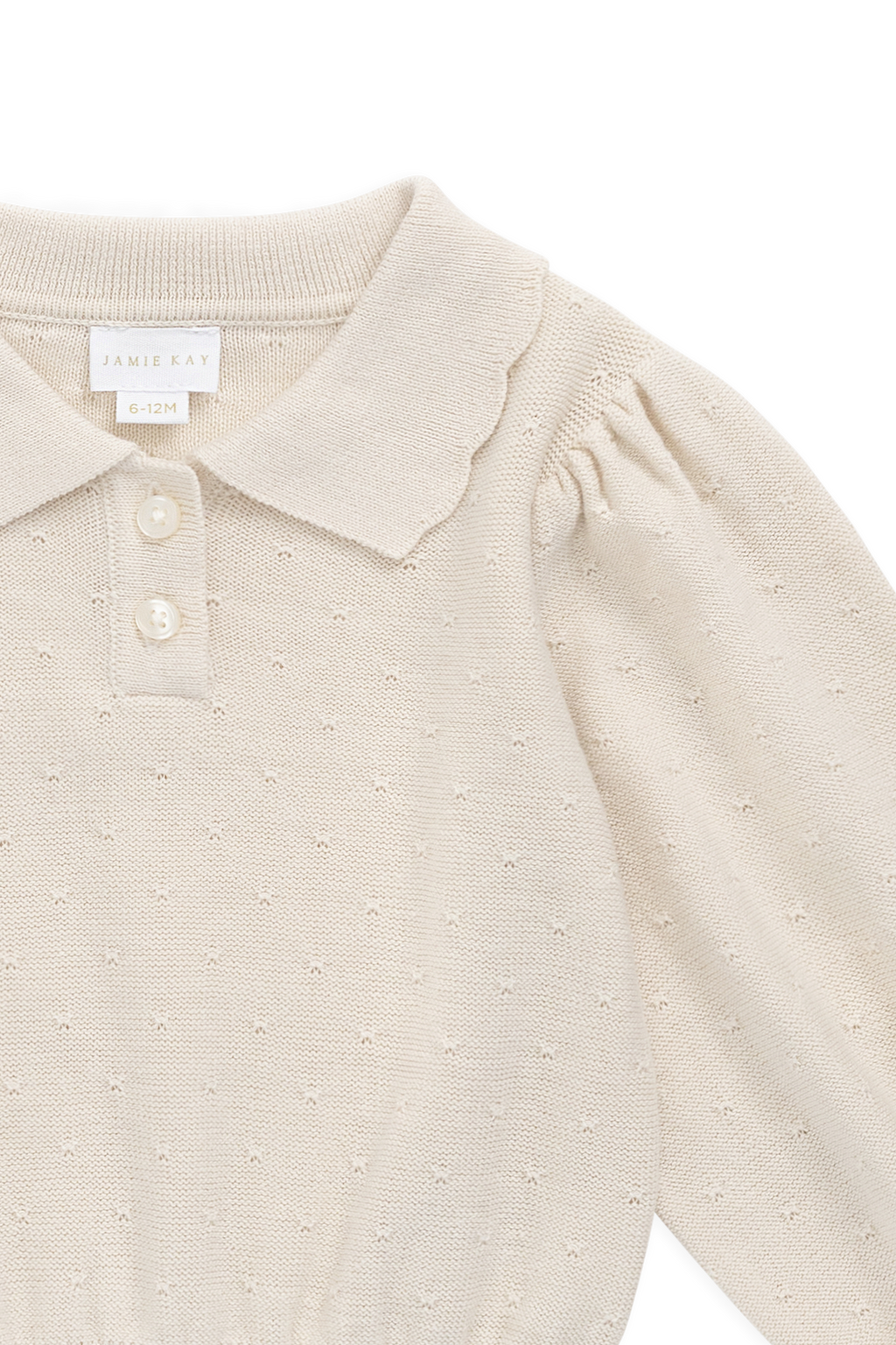 Pull en tricot uni classique et neutre en coton avec col et manches ballon pour filles 6 mois-8 ans