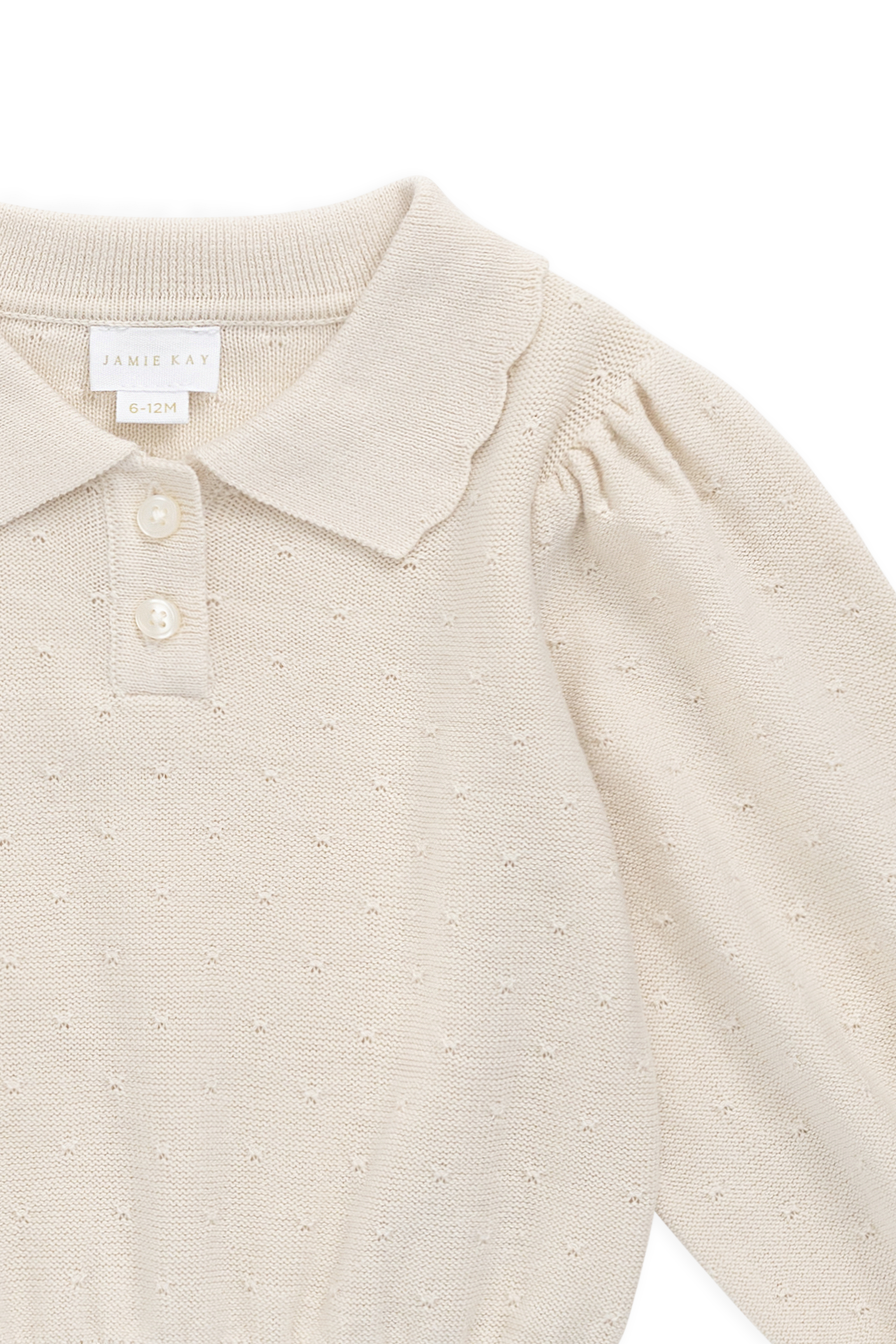 Pull en tricot uni classique et neutre en coton avec col et manches ballon pour filles 6 mois-8 ans