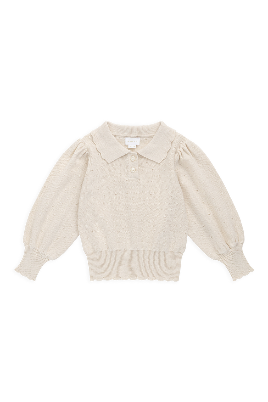 Pull en tricot uni classique et neutre en coton avec col et manches ballon pour filles 6 mois-8 ans