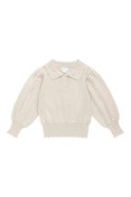Pull en tricot uni classique et neutre en coton avec col et manches ballon pour filles 6 mois-8 ans
