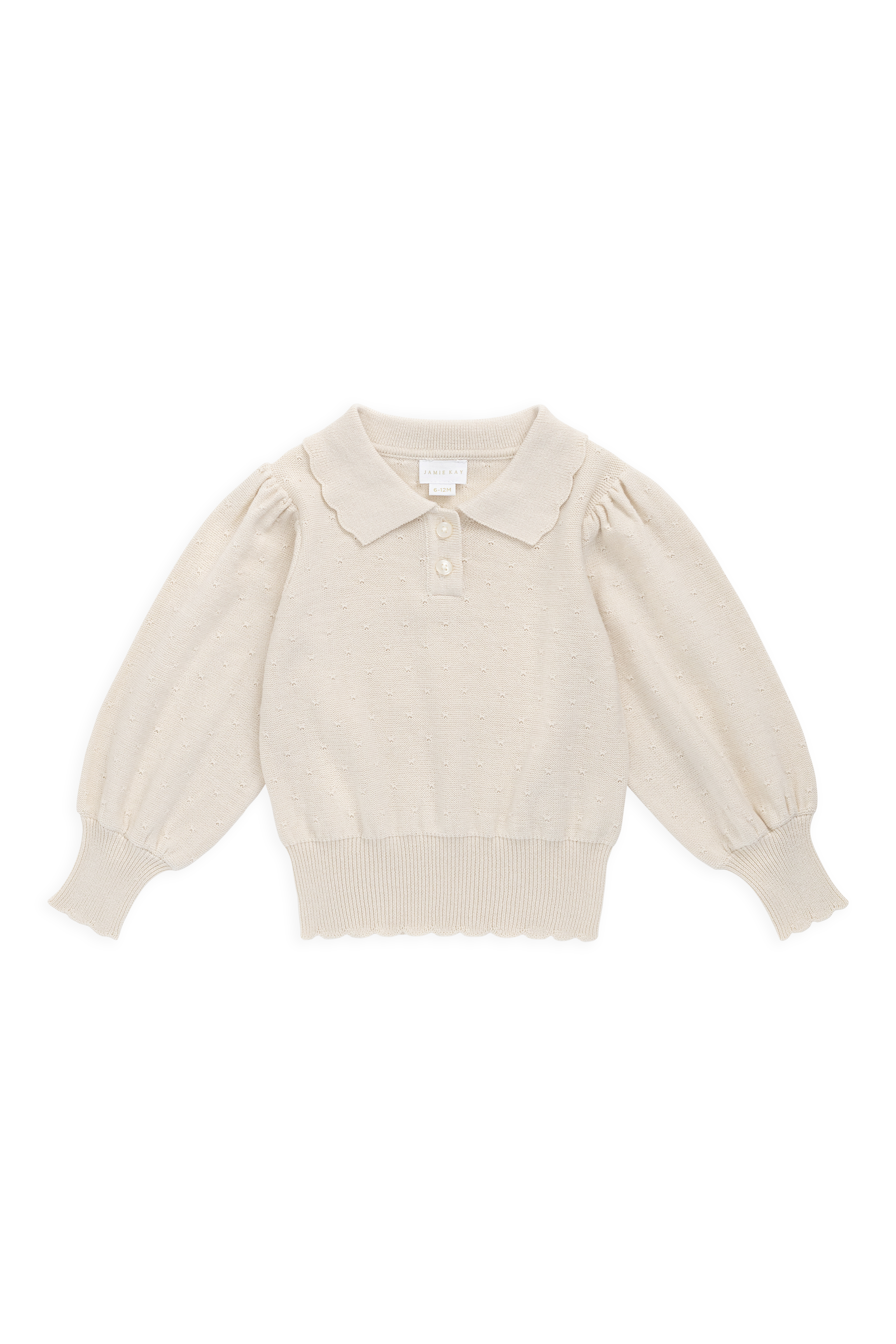 Pull en tricot uni classique et neutre en coton avec col et manches ballon pour filles 6 mois-8 ans