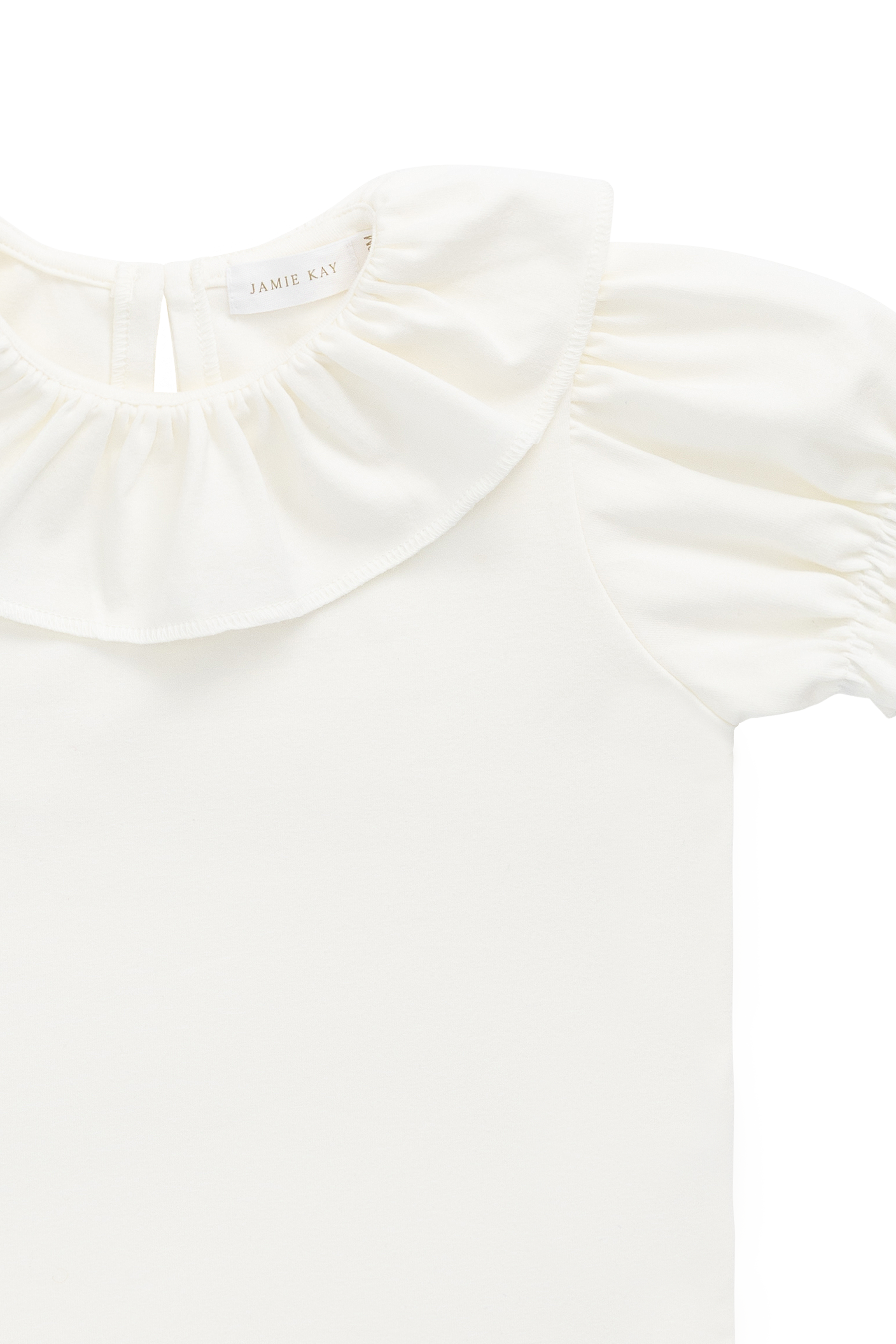 Haut en Pima de coton uni raffiné parchemin avec manches courtes bouffantes et col à volants pour filles de 6 mois à 10 ans