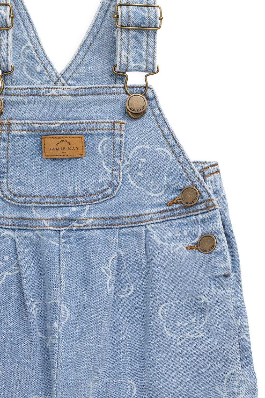 Salopette décontractée en jean imprimé coton bleu clair avec bretelles réglables et poche bavette pour enfants 6M-6Y