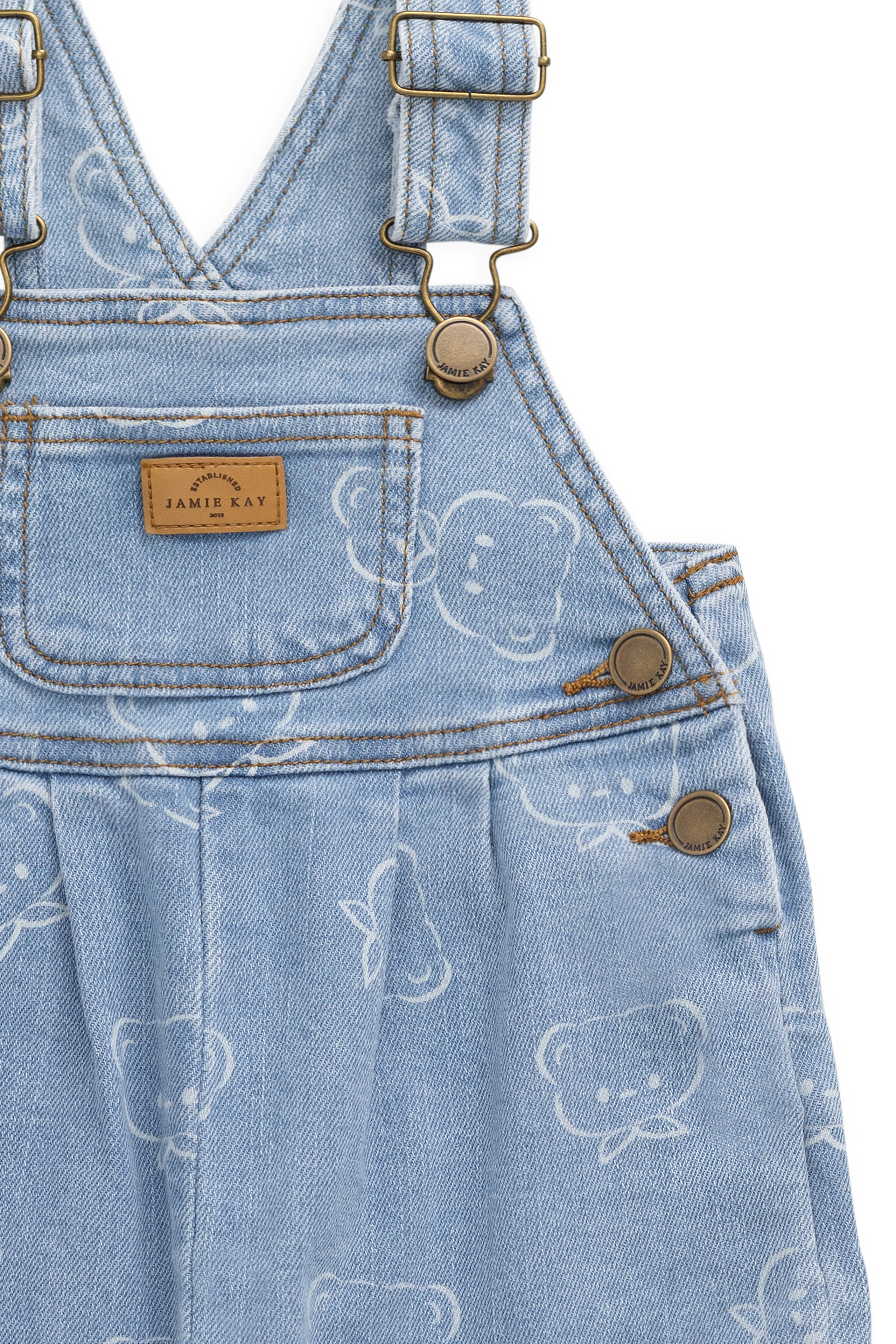 Salopette décontractée en jean imprimé coton bleu clair avec bretelles réglables et poche bavette pour enfants 6M-6Y